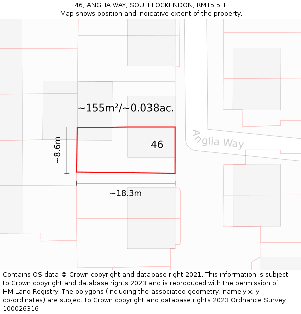46, ANGLIA WAY, SOUTH OCKENDON, RM15 5FL: Plot and title map