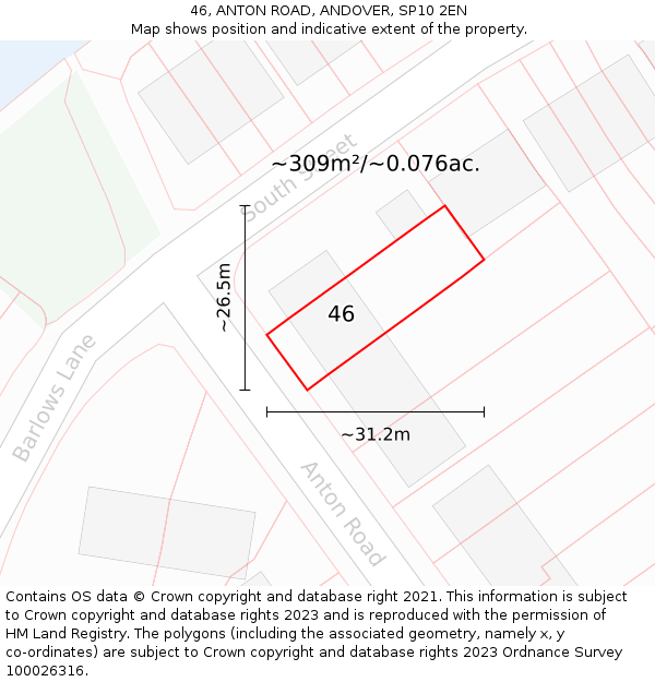 46, ANTON ROAD, ANDOVER, SP10 2EN: Plot and title map