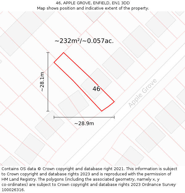 46, APPLE GROVE, ENFIELD, EN1 3DD: Plot and title map