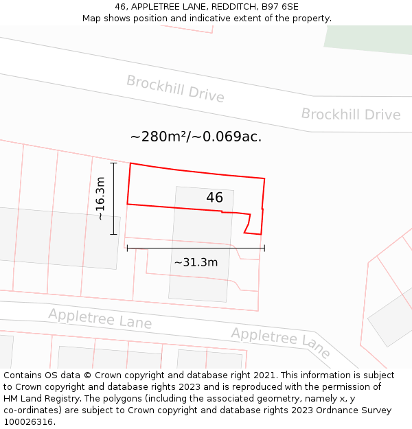 46, APPLETREE LANE, REDDITCH, B97 6SE: Plot and title map