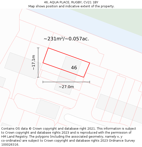 46, AQUA PLACE, RUGBY, CV21 1BY: Plot and title map