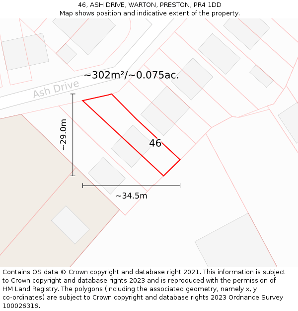 46, ASH DRIVE, WARTON, PRESTON, PR4 1DD: Plot and title map
