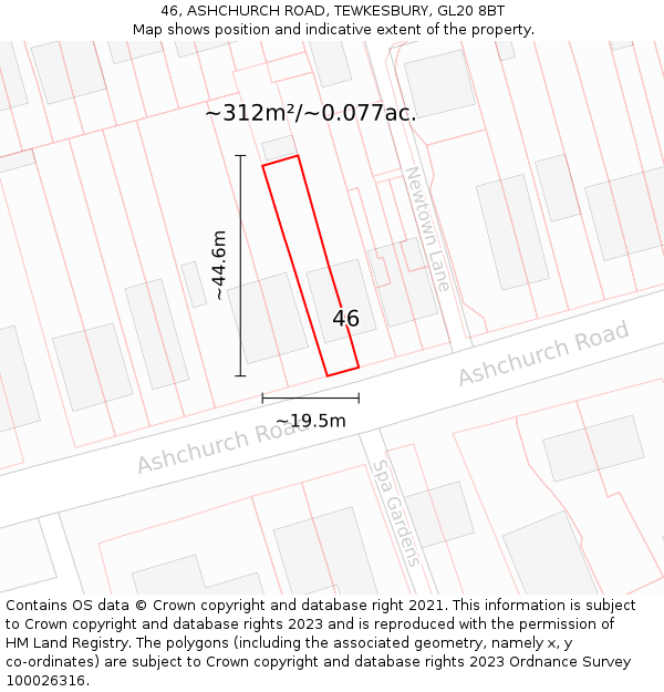 46, ASHCHURCH ROAD, TEWKESBURY, GL20 8BT: Plot and title map
