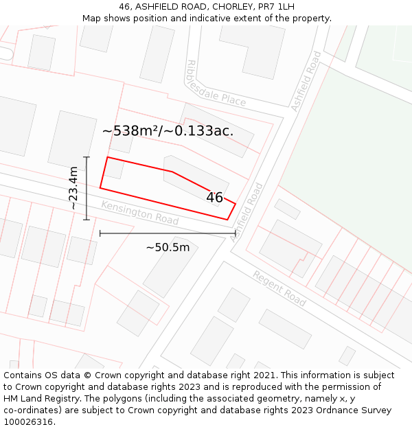 46, ASHFIELD ROAD, CHORLEY, PR7 1LH: Plot and title map