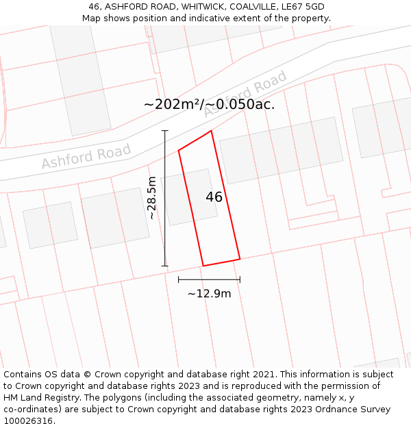 46, ASHFORD ROAD, WHITWICK, COALVILLE, LE67 5GD: Plot and title map
