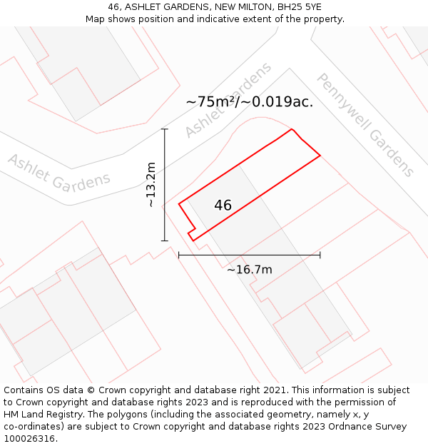 46, ASHLET GARDENS, NEW MILTON, BH25 5YE: Plot and title map