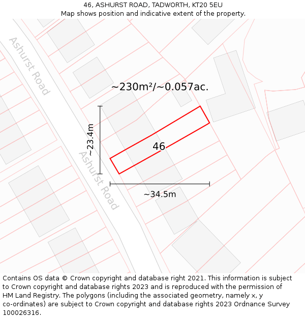 46, ASHURST ROAD, TADWORTH, KT20 5EU: Plot and title map