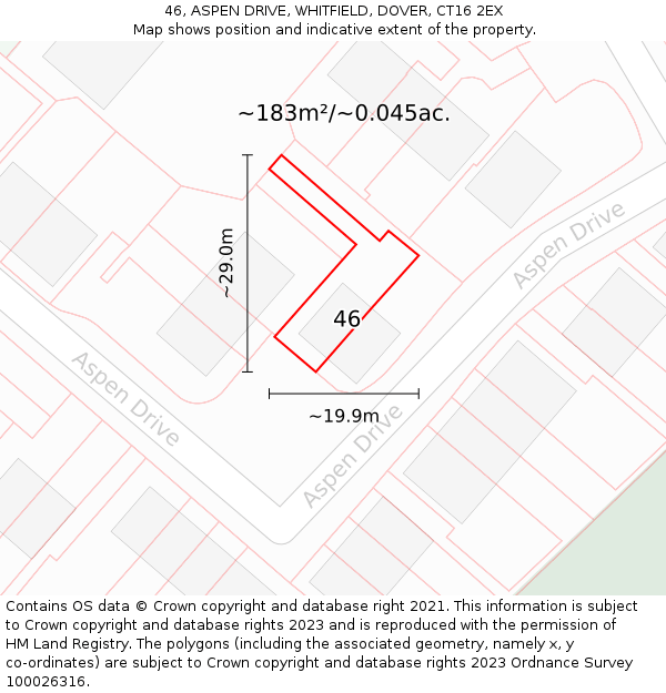 46, ASPEN DRIVE, WHITFIELD, DOVER, CT16 2EX: Plot and title map
