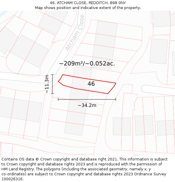 46, ATCHAM CLOSE, REDDITCH, B98 0NY: Plot and title map