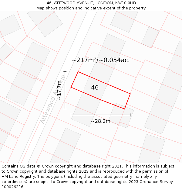 46, ATTEWOOD AVENUE, LONDON, NW10 0HB: Plot and title map