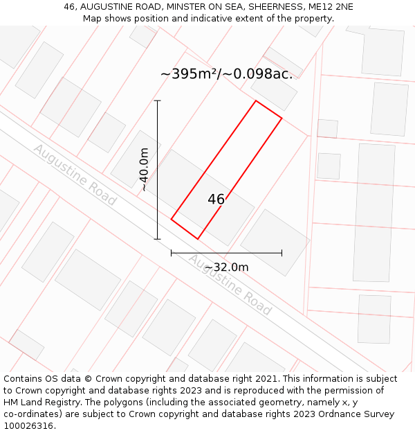 46, AUGUSTINE ROAD, MINSTER ON SEA, SHEERNESS, ME12 2NE: Plot and title map