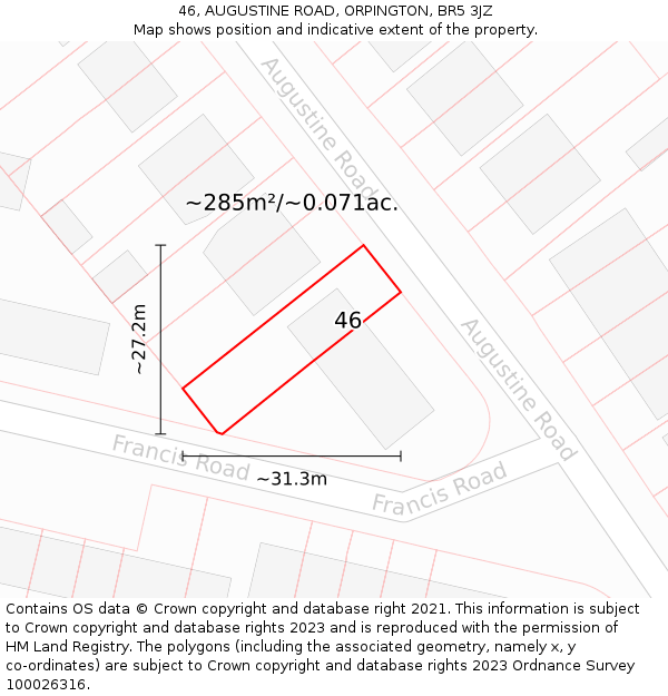 46, AUGUSTINE ROAD, ORPINGTON, BR5 3JZ: Plot and title map