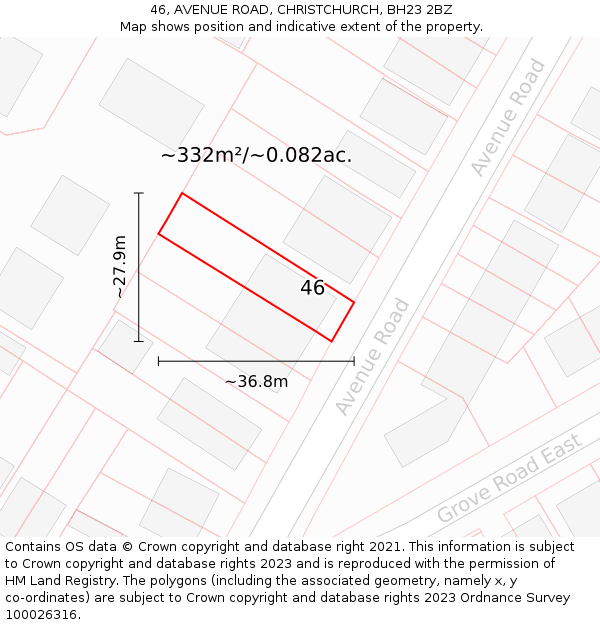 46, AVENUE ROAD, CHRISTCHURCH, BH23 2BZ: Plot and title map