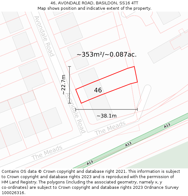 46, AVONDALE ROAD, BASILDON, SS16 4TT: Plot and title map