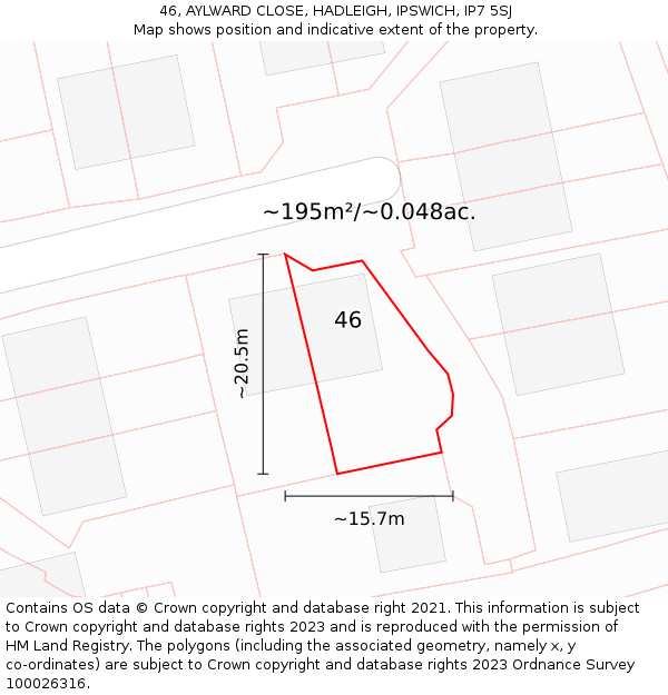46, AYLWARD CLOSE, HADLEIGH, IPSWICH, IP7 5SJ: Plot and title map