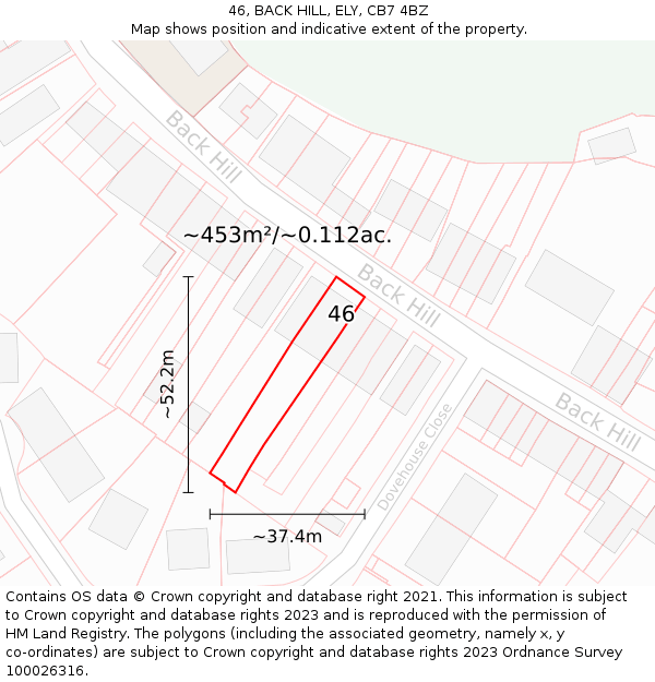 46, BACK HILL, ELY, CB7 4BZ: Plot and title map
