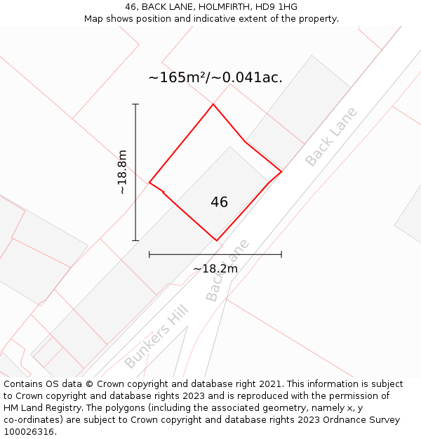 46, BACK LANE, HOLMFIRTH, HD9 1HG: Plot and title map