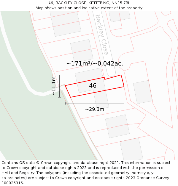 46, BACKLEY CLOSE, KETTERING, NN15 7RL: Plot and title map