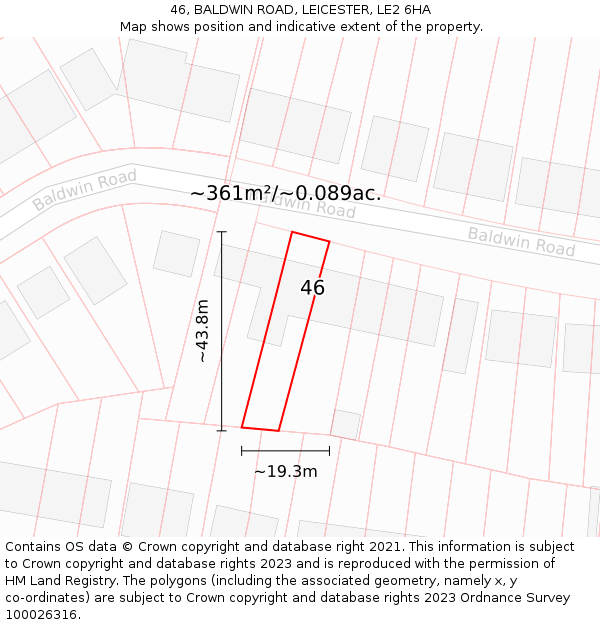 46, BALDWIN ROAD, LEICESTER, LE2 6HA: Plot and title map