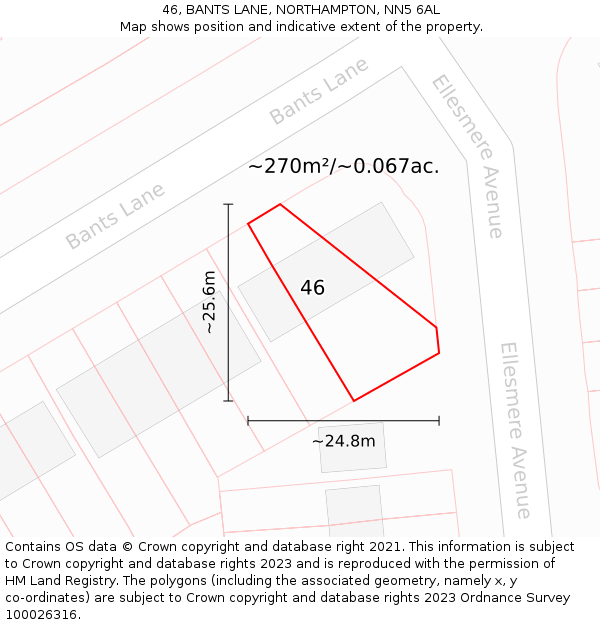 46, BANTS LANE, NORTHAMPTON, NN5 6AL: Plot and title map