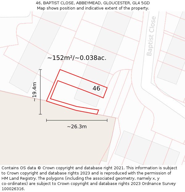 46, BAPTIST CLOSE, ABBEYMEAD, GLOUCESTER, GL4 5GD: Plot and title map