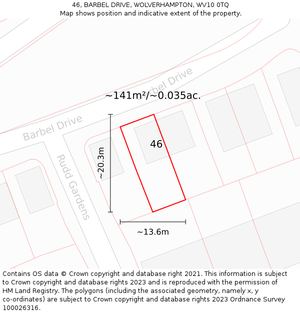 46, BARBEL DRIVE, WOLVERHAMPTON, WV10 0TQ: Plot and title map