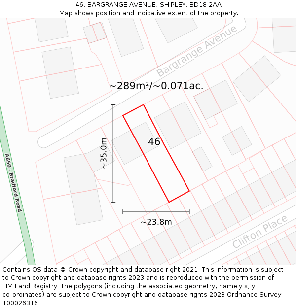 46, BARGRANGE AVENUE, SHIPLEY, BD18 2AA: Plot and title map