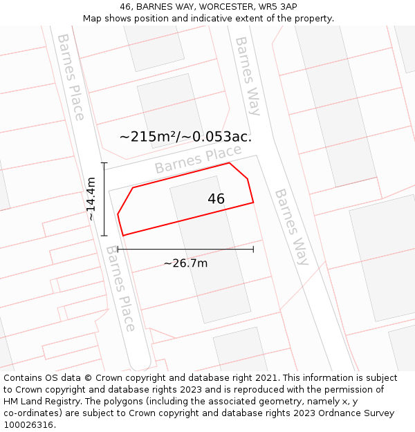 46, BARNES WAY, WORCESTER, WR5 3AP: Plot and title map