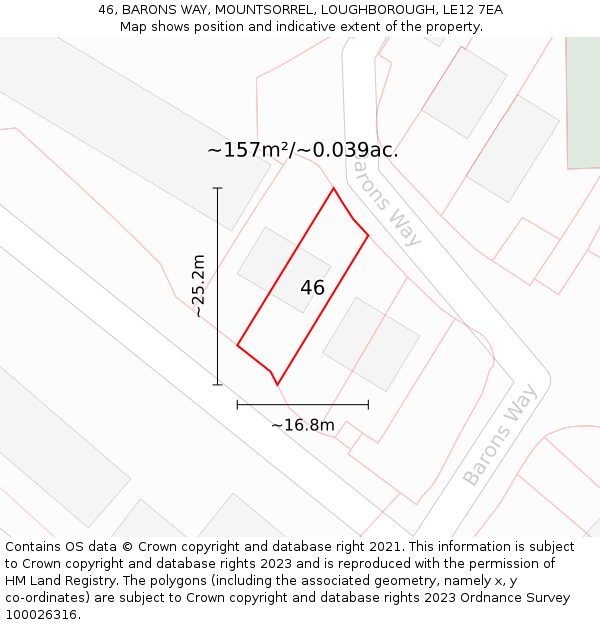 46, BARONS WAY, MOUNTSORREL, LOUGHBOROUGH, LE12 7EA: Plot and title map