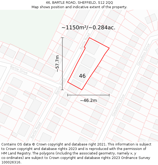 46, BARTLE ROAD, SHEFFIELD, S12 2QQ: Plot and title map