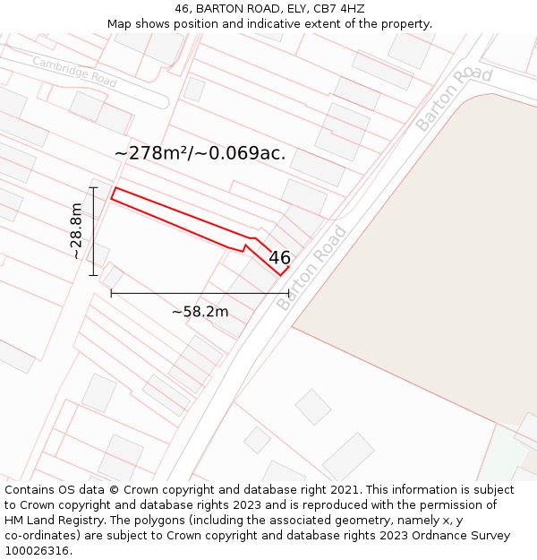 46, BARTON ROAD, ELY, CB7 4HZ: Plot and title map