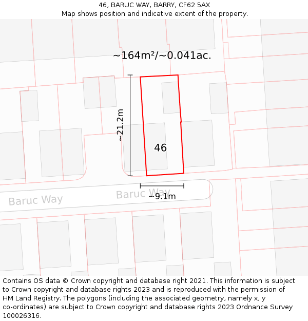 46, BARUC WAY, BARRY, CF62 5AX: Plot and title map