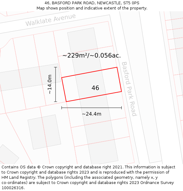 46, BASFORD PARK ROAD, NEWCASTLE, ST5 0PS: Plot and title map
