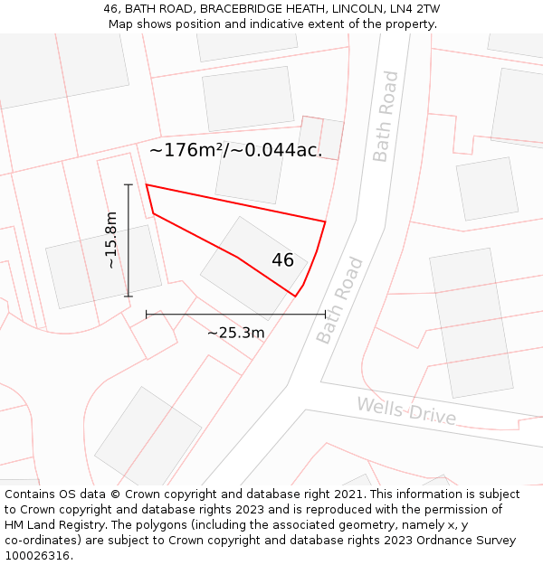 46, BATH ROAD, BRACEBRIDGE HEATH, LINCOLN, LN4 2TW: Plot and title map
