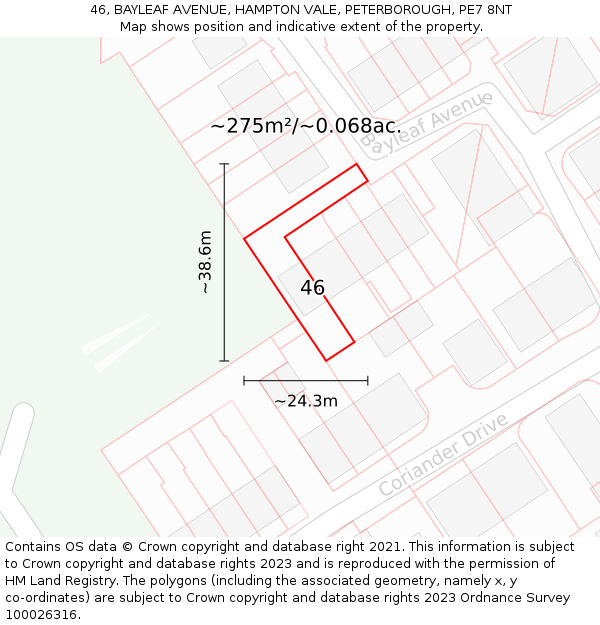 46, BAYLEAF AVENUE, HAMPTON VALE, PETERBOROUGH, PE7 8NT: Plot and title map