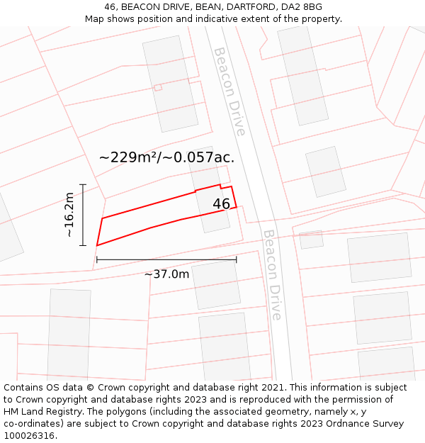 46, BEACON DRIVE, BEAN, DARTFORD, DA2 8BG: Plot and title map