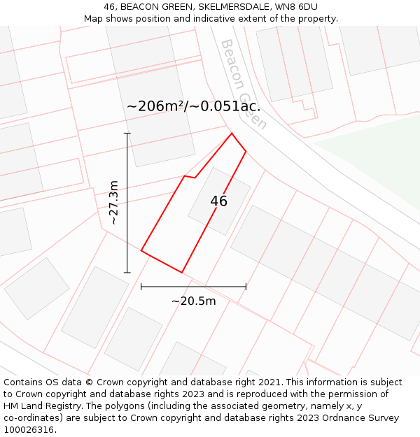 46, BEACON GREEN, SKELMERSDALE, WN8 6DU: Plot and title map
