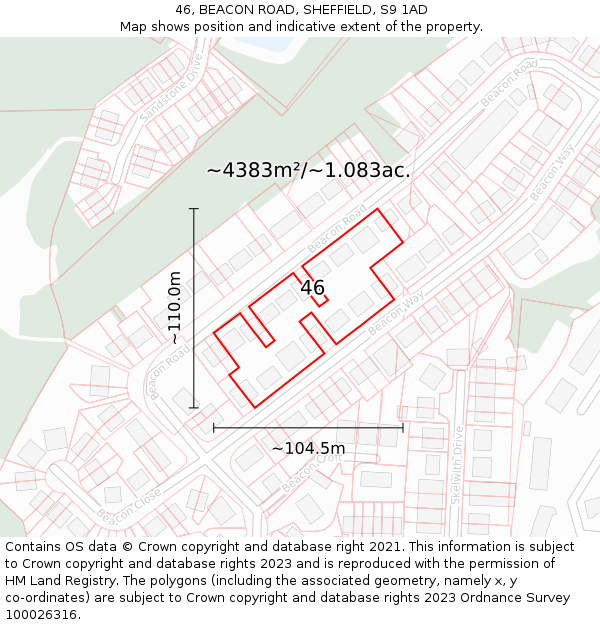 46, BEACON ROAD, SHEFFIELD, S9 1AD: Plot and title map