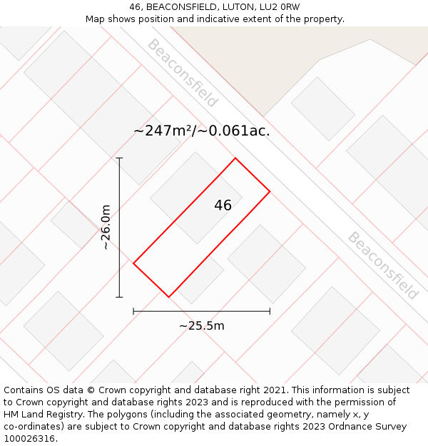 46, BEACONSFIELD, LUTON, LU2 0RW: Plot and title map