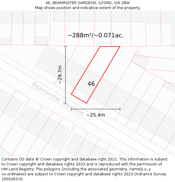 46, BEAMINSTER GARDENS, ILFORD, IG6 2BW: Plot and title map