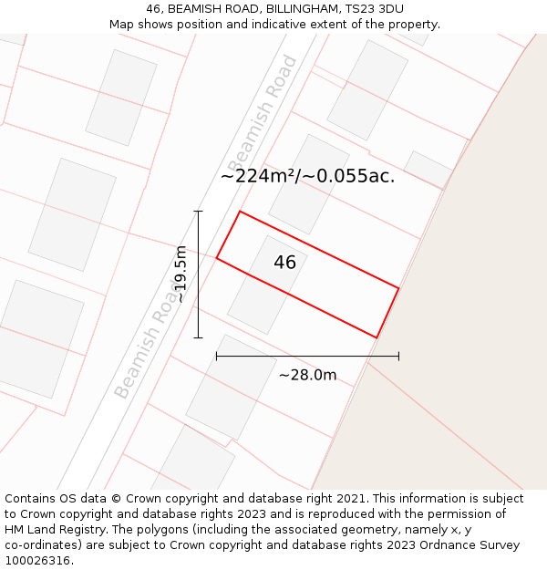 46, BEAMISH ROAD, BILLINGHAM, TS23 3DU: Plot and title map