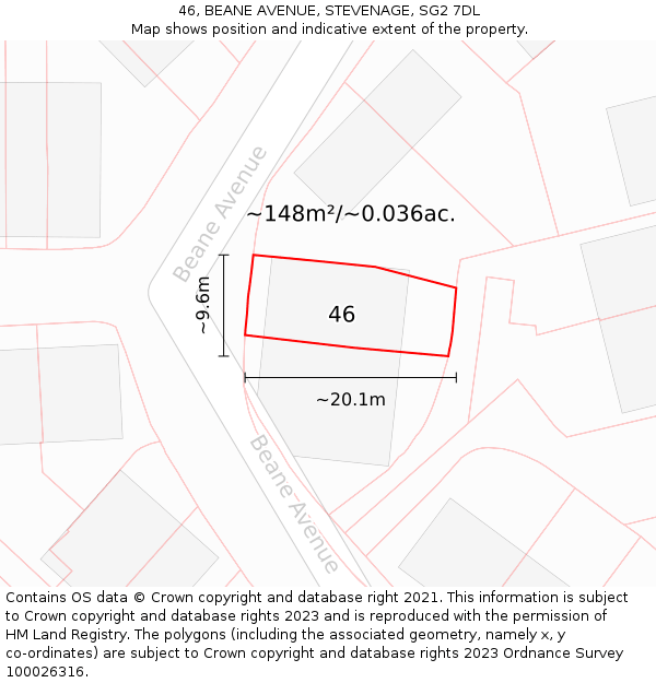 46, BEANE AVENUE, STEVENAGE, SG2 7DL: Plot and title map