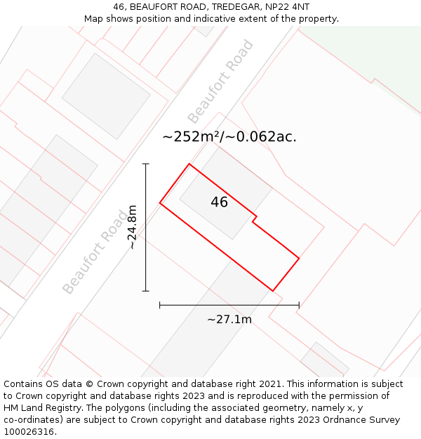 46, BEAUFORT ROAD, TREDEGAR, NP22 4NT: Plot and title map