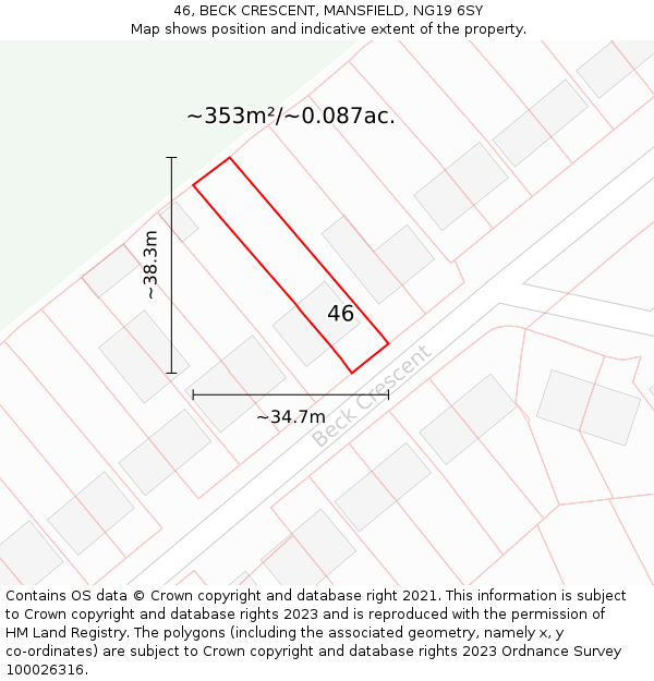 46, BECK CRESCENT, MANSFIELD, NG19 6SY: Plot and title map