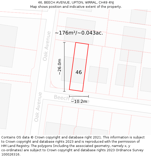 46, BEECH AVENUE, UPTON, WIRRAL, CH49 4NJ: Plot and title map