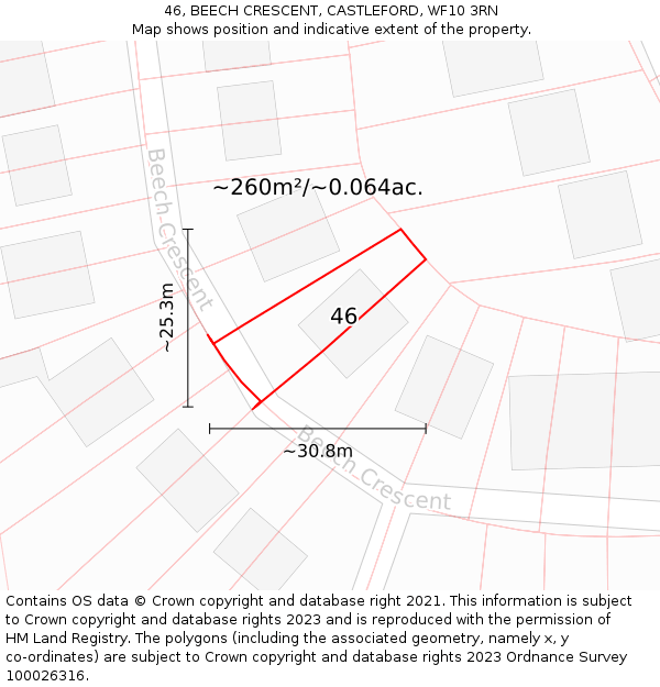 46, BEECH CRESCENT, CASTLEFORD, WF10 3RN: Plot and title map