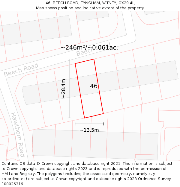 46, BEECH ROAD, EYNSHAM, WITNEY, OX29 4LJ: Plot and title map