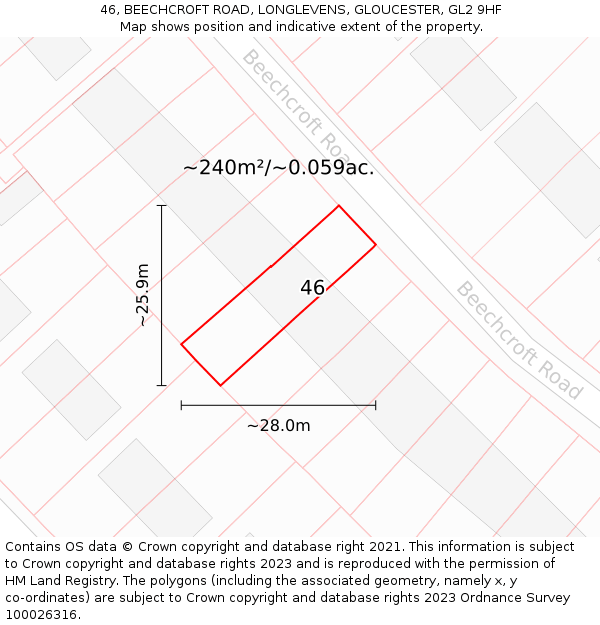 46, BEECHCROFT ROAD, LONGLEVENS, GLOUCESTER, GL2 9HF: Plot and title map