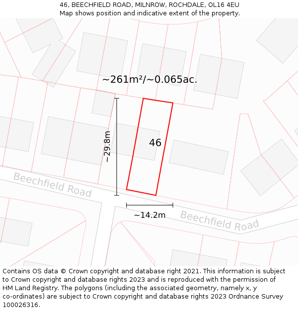 46, BEECHFIELD ROAD, MILNROW, ROCHDALE, OL16 4EU: Plot and title map