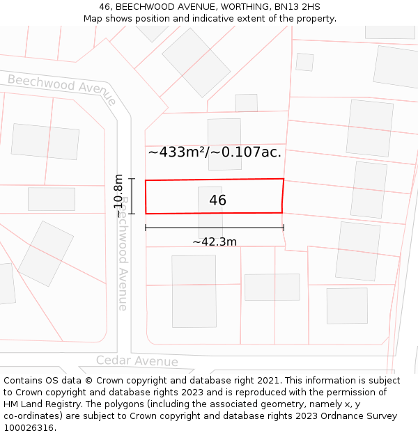 46, BEECHWOOD AVENUE, WORTHING, BN13 2HS: Plot and title map
